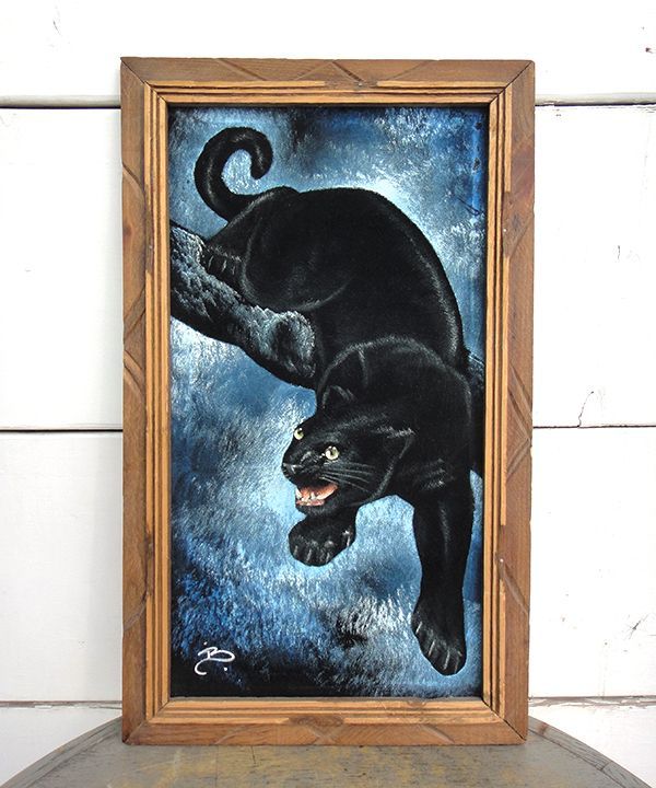 70's〜 VINTAGE BLACK PANTHER VELVET PAINTING NUT'S WAREHOUSE